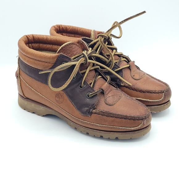 TIMBERLAND Two Toned Brown Leather Low Top Hiking Boots women's size 6 - Picture 2 of 9